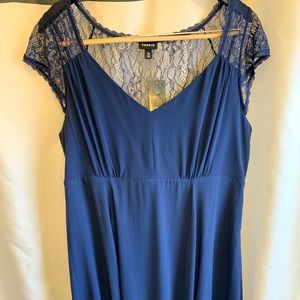 Pretty blue Torrid dress with lacy shoulders